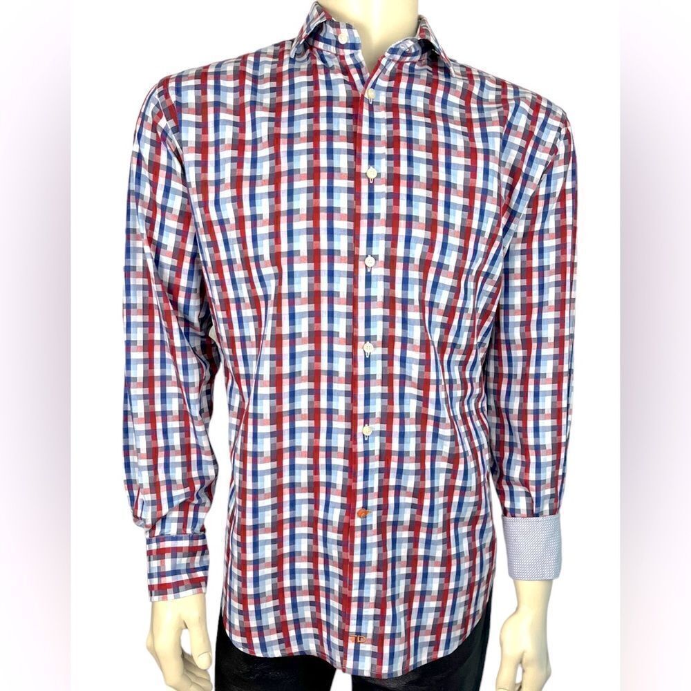 Stunning Thomas Dean Plaid L/S Casual Dress Shirt Like New Condition Size Large